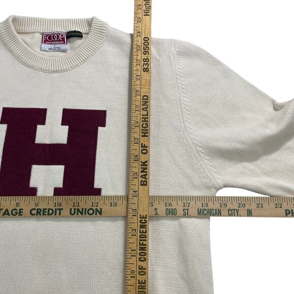 The COOP Harvard University Ivory Knit Sweater, Size S, 100% Cotton Cream - Picture 4 of 6